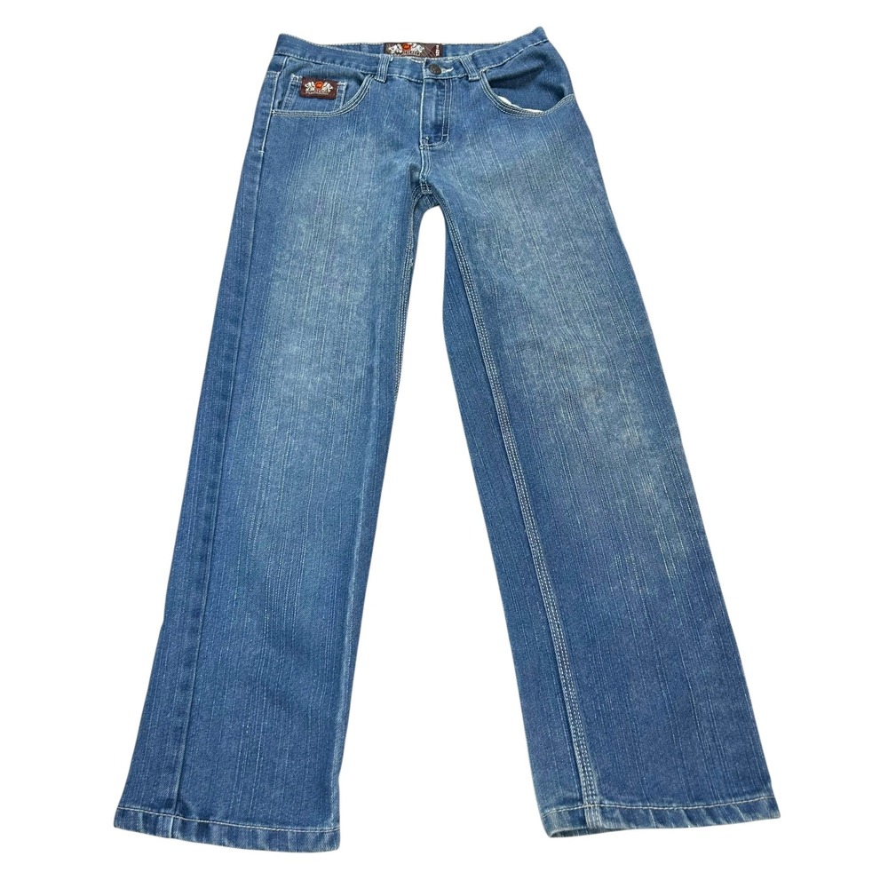 Mecca Jeans Boys Size 14 Blue Denim Y2K Hip Hop Patches Wide Leg Vintage Style